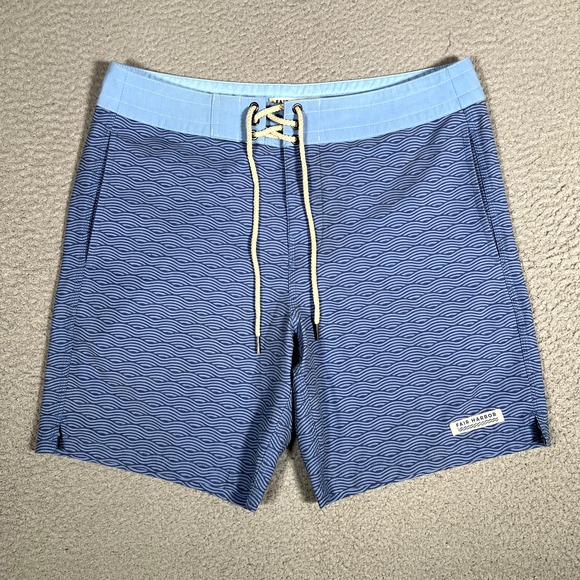 Fair Harbor Shorts Mens 32 Blue Wave Board Drawstring Beach Surf Swim Logo - Picture 1 of 10